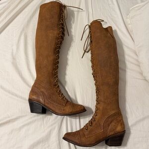 Jeffrey Campbell Free People Sz 7 Brown Tall Lace Up boots Joe 2
